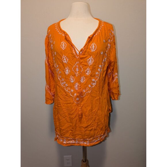 Vintage y2k La Moda Large orange hippie top - Picture 1 of 4